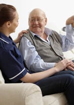 old man with nurse assisted with walker