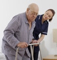 old man with nurse assisted with walker