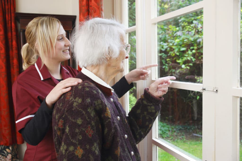 Postpartum Care - Caregiver and patient staring out a window